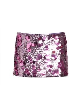 Guizio Low Rise Paillette Skirt in Lavender Sequin